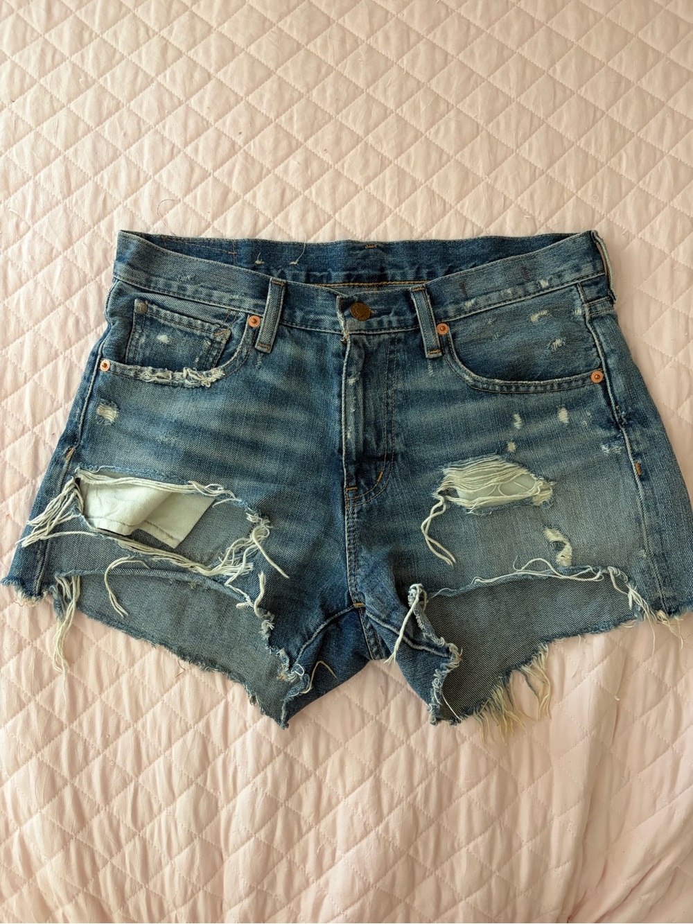 Vintage Y2K Ralph Lauren 100% Cotton Relaxed Cut Off Distressed Denim Shorts